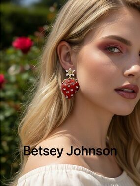 NWT BETSEY JOHNSON RED STRAWBERRY CHARM DANGLING EARRINGS
